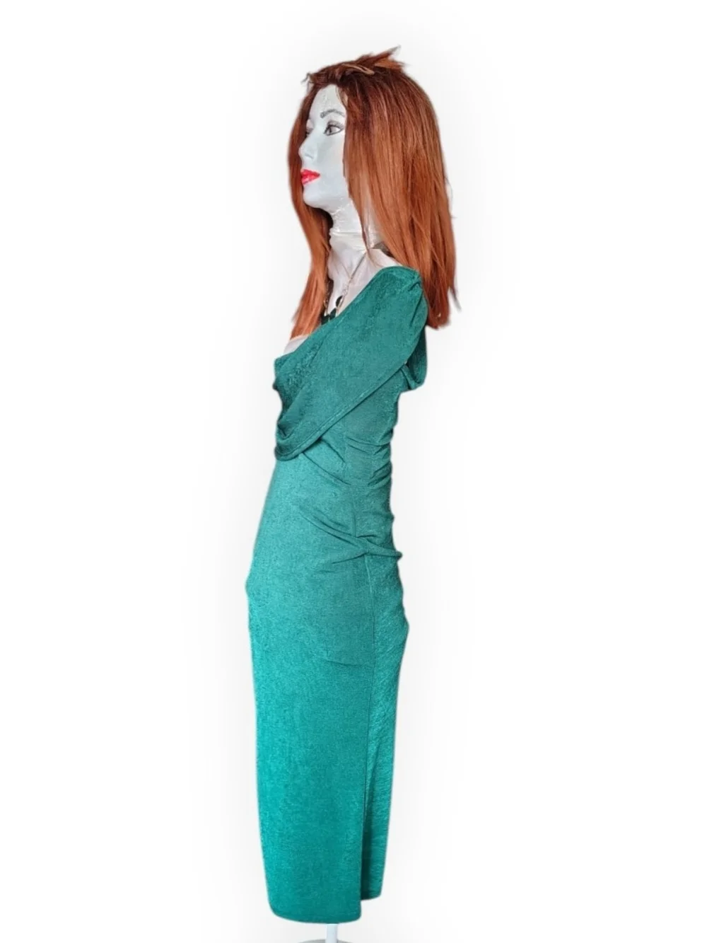 One-Shoulder Teal Evening Dress for Women - Picture 7 of 13